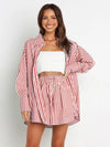 Red and white striped oversized button-down shirt with dropped shoulders