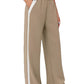 Beige wide-leg pants with white side stripes, Side Striped Wide Leg Pants