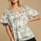 Umgee Full Size Floral Print Metallic Ruffle Blouse Plus Size Blouses