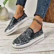 Rhinestone Round Toe Platform Loafers - DAVERRI FASHIONS