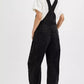 Wide strap wide leg black denim overalls relaxed fit back view