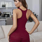Daverri maroon racerback lounge set with shorts, sleek fit and black trim