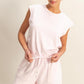 HYFVE Round Neck Cap Sleeve Drawstring Waist Romper Soft Pink L Rompers