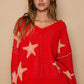 POL Long Sleeve Star Patch Sweater Apple Red Sweaters