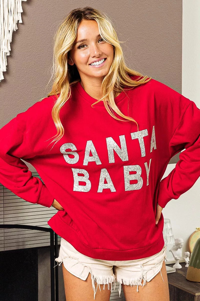 BiBi Santa Baby Lettering Christmas Sweatshirt | Sweatshirts Daverri Fashions