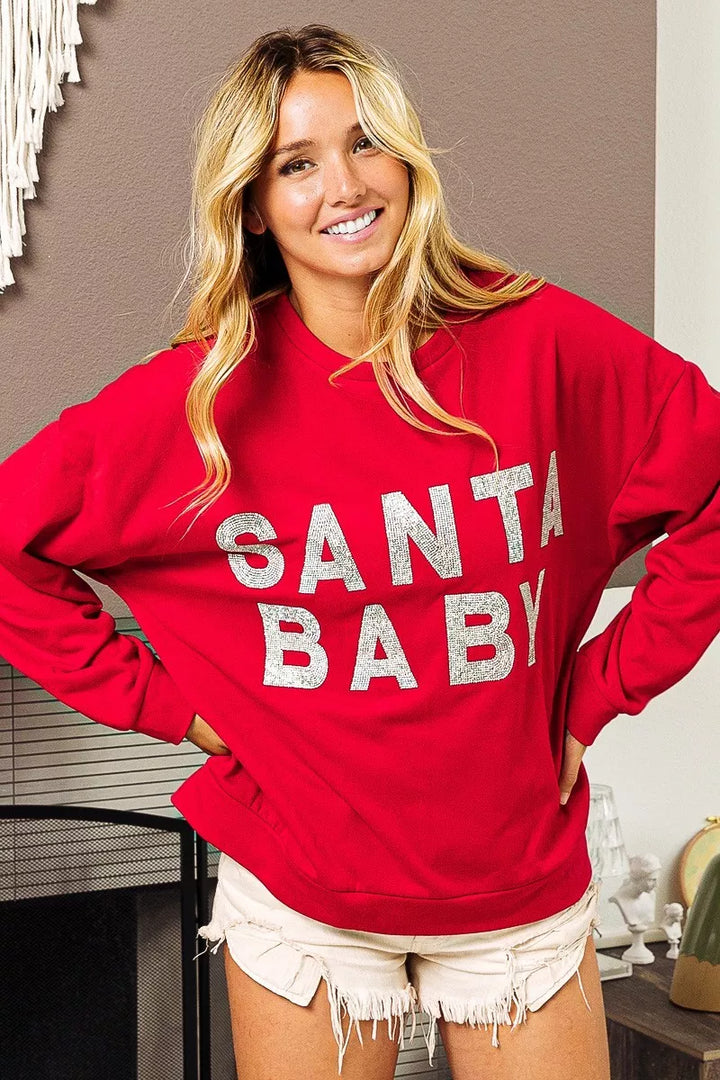 BiBi Santa Baby Lettering Christmas Sweatshirt | Sweatshirts Daverri Fashions