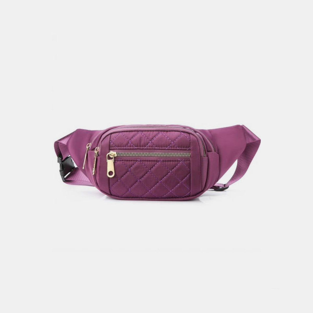 Zenana Quilted Multi Pocket Waist Belt Bag Purple One Size Handbags