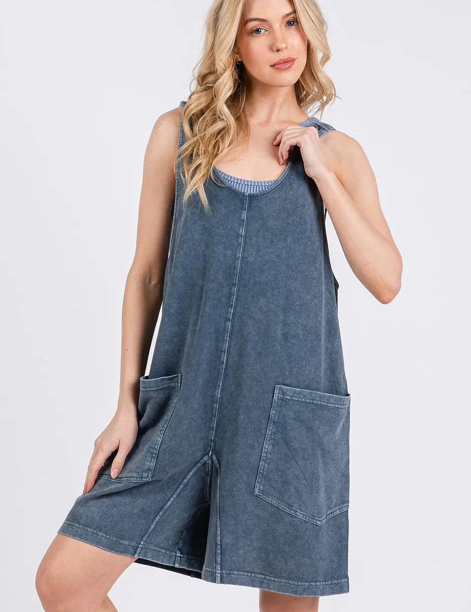 Mittoshop Low Scoop Neck Tank Washed French Terry Romper | Rompers Daverri Fashions