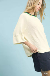 Umgee Ribbed Knit Top with Contrast Trim | Knit Tops Daverri Fashions