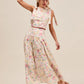 SO ME Floral Printed Woven Shoulder Bow Tie Top and Skirt Set Outfit Sets