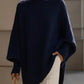 Navy blue oversized batwing sleeve knit sweater with ribbed neckline