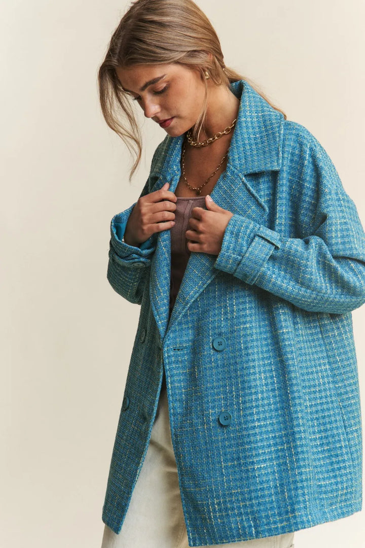 J.NNA Tweed Double-Breasted Long Sleeve Coat | Coats Daverri Fashions