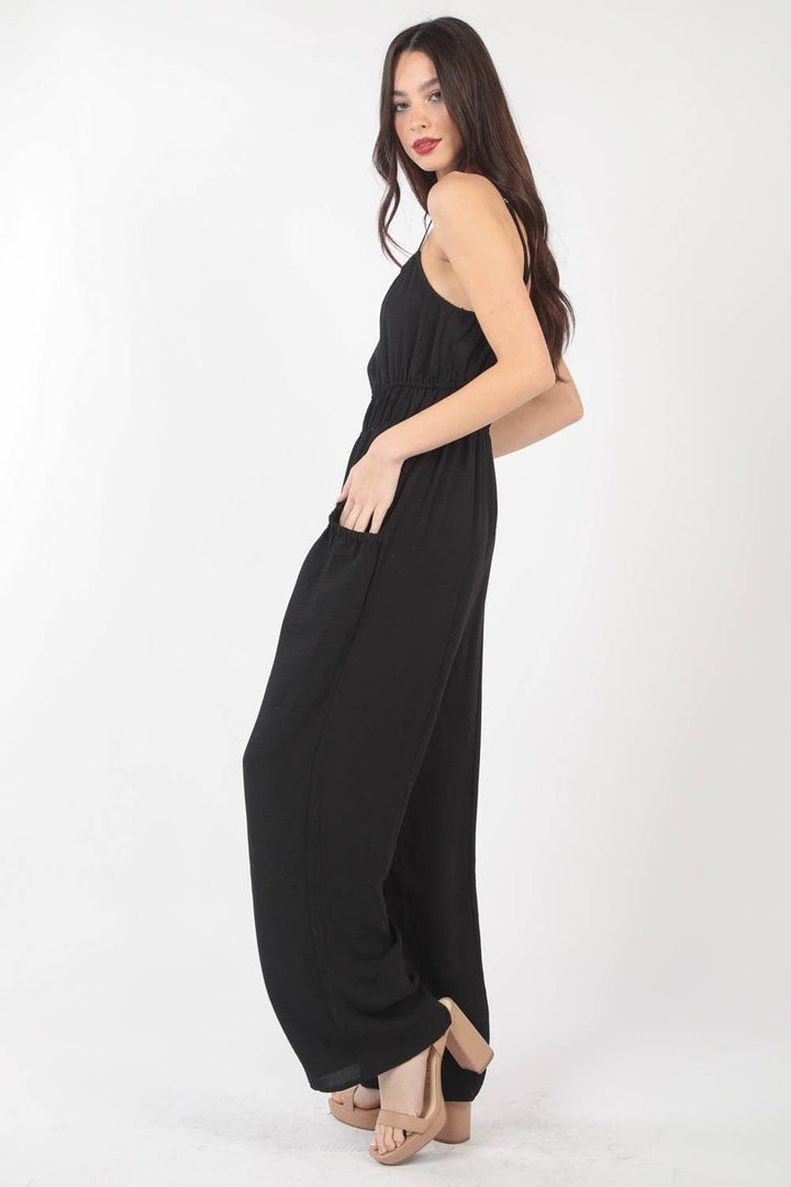 VERY J Pintuck Detail Woven Sleeveless Jumpsuit Jumpsuits