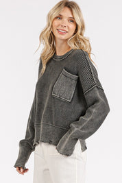 Mittoshop Distressed Hem Round Neck Dropped Shoulder Sweater