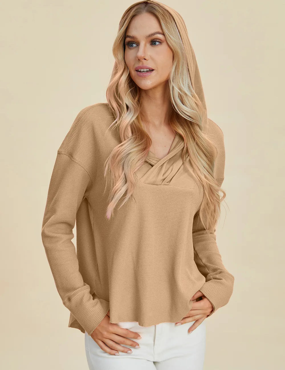 Double Take Full Size High-Low Dropped Shoulder Long Sleeve Hoodie | Hoodies Daverri Fashions