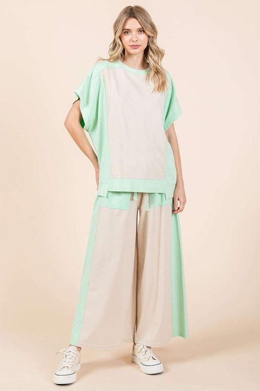 Mittoshop Oversized Color Block Short Sleeve T-Shirt T-Shirts