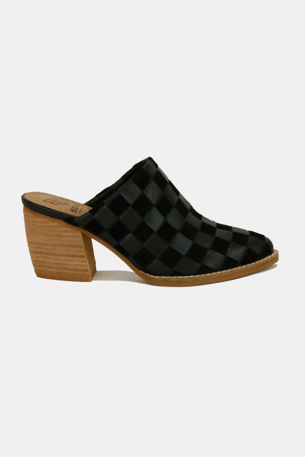 Beast Fashion Woven Checkerboard Block Heel Mule Shoes Footwear