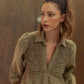 Annie Wear Smocked Front Long Sleeve Babydoll Blouse Olive Blouses