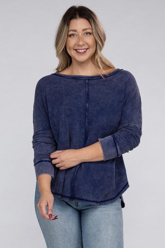 Plus Long Sleeve Cotton Waffle Knit Top Shirts & Tops