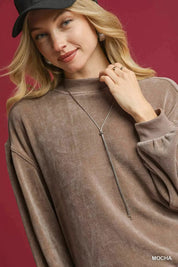 Umgee Velour Crewneck Balloon Sleeve Sweatshirt | Sweatshirts Daverri Fashions