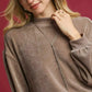 Umgee Velour Crewneck Balloon Sleeve Sweatshirt - DAVERRI FASHIONS