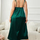 Plus size emerald green satin tie-shoulder midi night dress