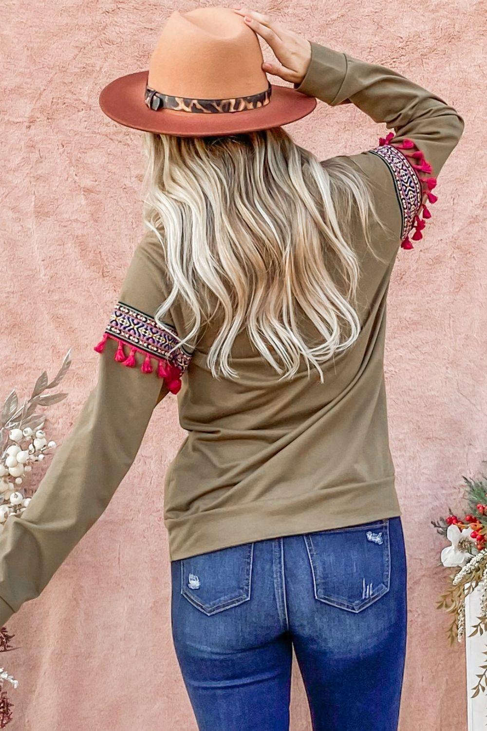And The Why Ethnic Ribbon Tassel Trim Top | Tops Daverri Fashions
