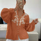 Daverri Fashions Embroidered Notched Long Sleeve Blouse - DAVERRI FASHIONS