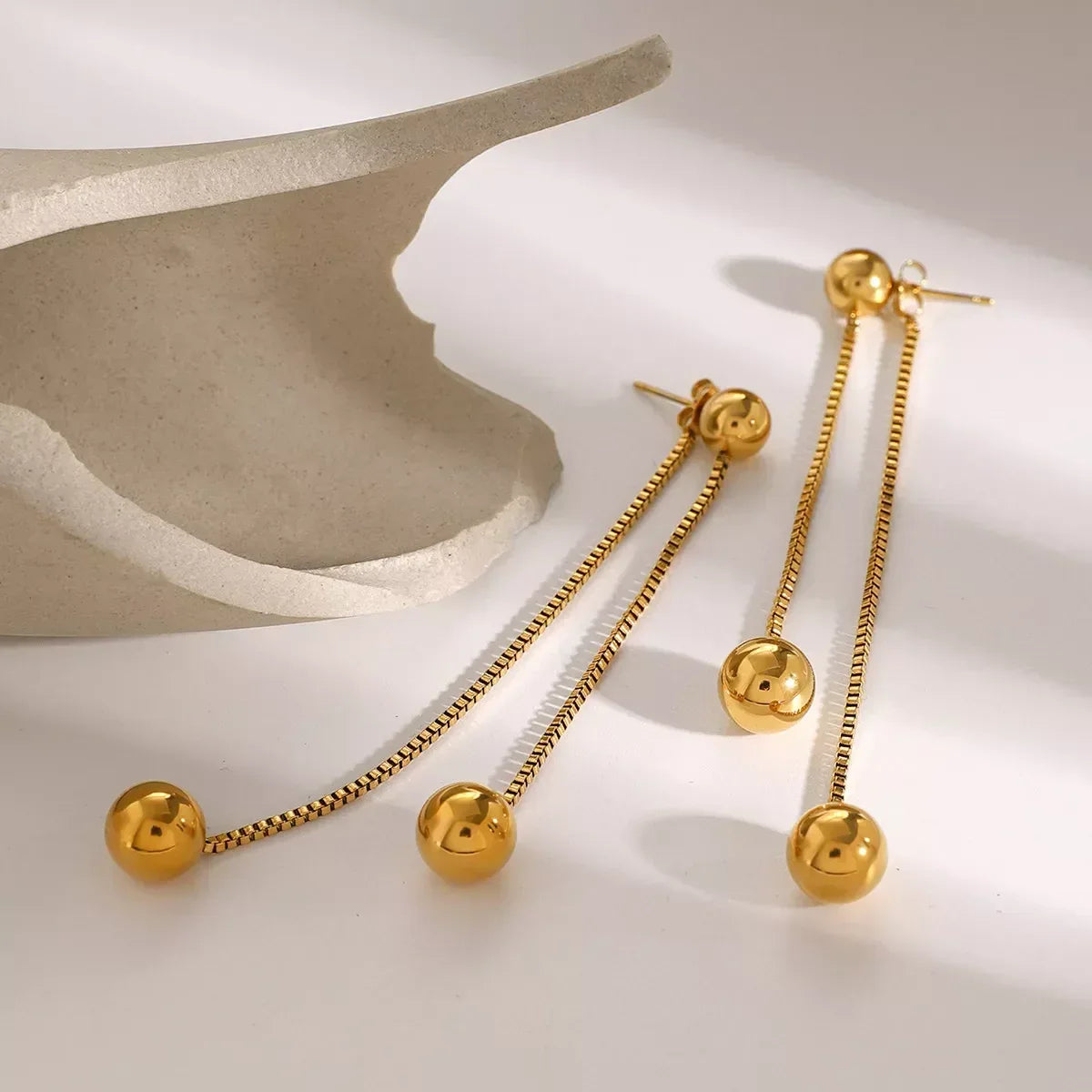 18K Gold-Plated Ball Drop Earrings - DAVERRI FASHIONS