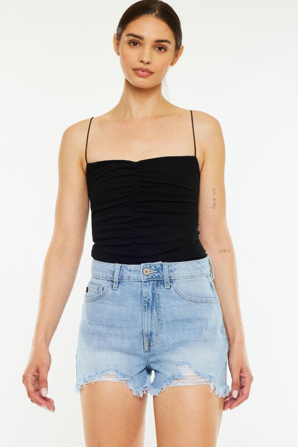 Kancan Raw Hem Distressed High Waist Denim Shorts | Denim Shorts Daverri Fashions
