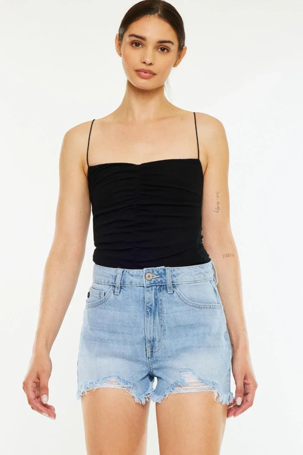 Kancan Raw Hem Distressed High Waist Denim Shorts - DAVERRI FASHIONS
