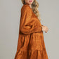 Umgee Smocked Leopard Long Sleeve Tiered Dress Mini Dresses
