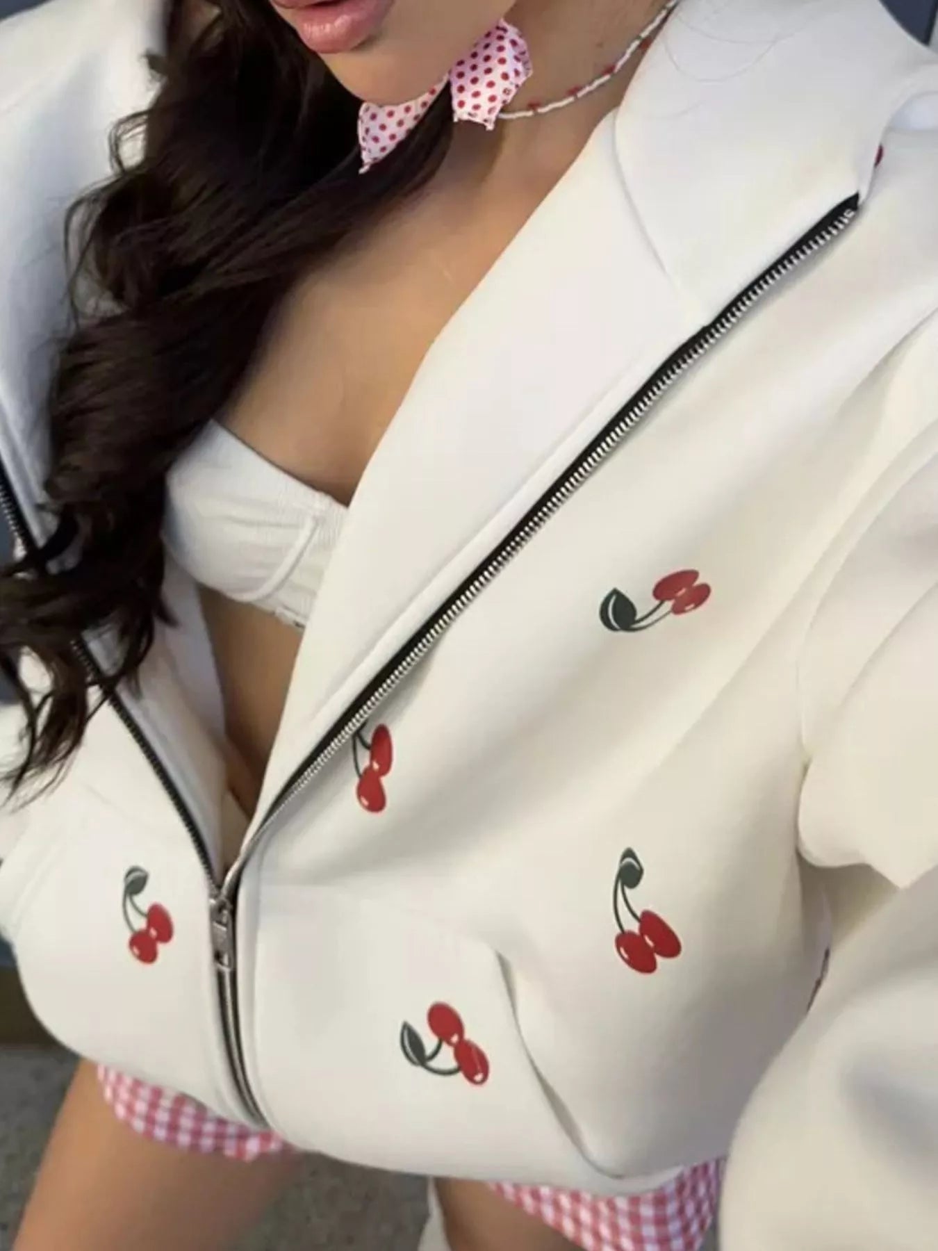 Cherry Print Oversized Zip-Up Hoodie | Hoodies Daverri Fashions