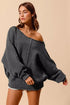 SO ME Loose Fit Exposed Seam Slouchy Boucle Sweater Charcoal - DAVERRI FASHIONS