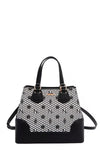 Monogram Pattern Handbag with Rhinestones Decor - DAVERRI FASHIONS