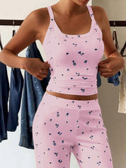 Floral Ribbed Cami and Wide Leg Pants Set | Loungewear Sets Daverri Fashions