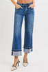 RISEN Mid Rise Ankle Straight Jeans with Cuffed Hem - DAVERRI FASHIONS