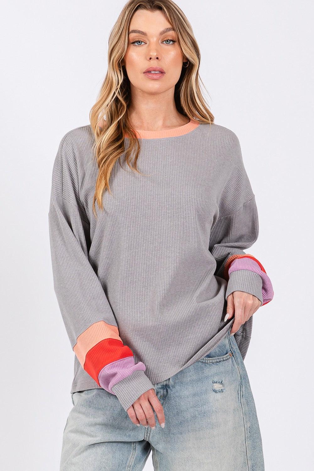 SAGE + FIG Color Block Waffle Knit T-Shirt - DAVERRI FASHIONS