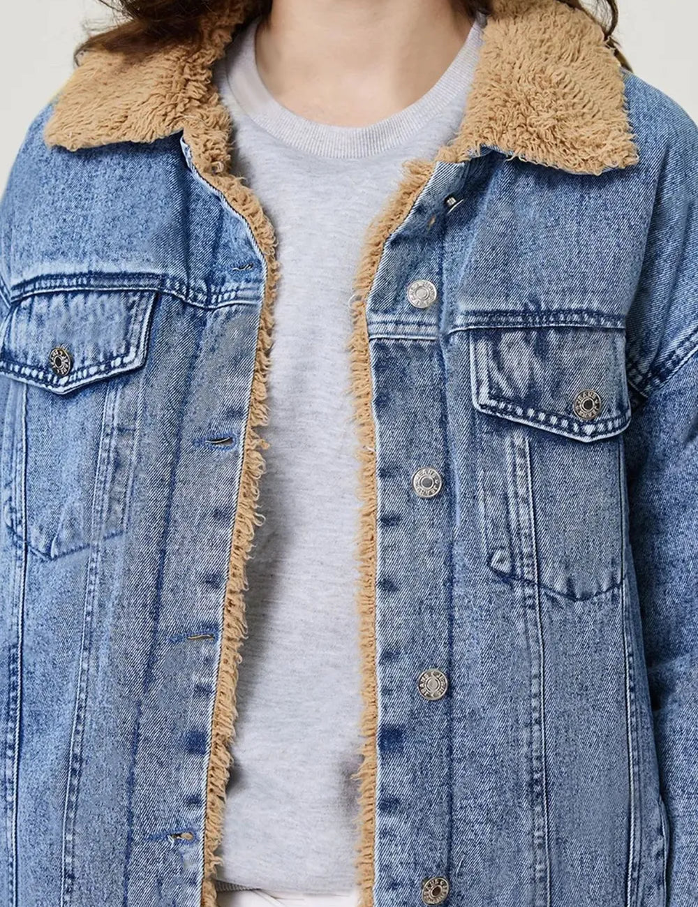 Button Up Collared Neck Plush Denim Jacket | Denim Jackets Daverri Fashions