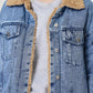 Button Up Collared Neck Plush Denim Jacket - DAVERRI FASHIONS