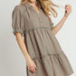 Umgee Full Size Plaid Frill Button Detail Ruffled Short Sleeve Dress Plus Size GREEN PINK