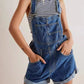 Daverri wide strap square neck denim shortalls with rolled cuffs and pockets