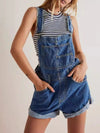 Daverri wide strap square neck denim shortalls with rolled cuffs and pockets