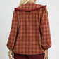 Umgee Full Size Plaid Ruffle Collar Blouse Plus Size - DAVERRI FASHIONS