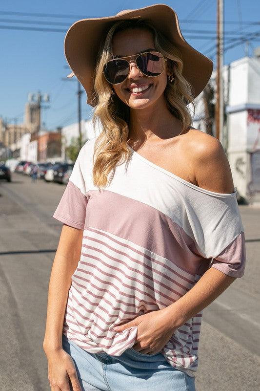 Plus Front Twist Off Shoulder Striped Top Shirts & Tops