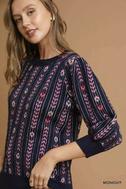 Umgee Jacquard Knit Puff Sleeve Sweater | Sweaters Daverri Fashions