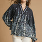 Umgee Full Size Floral Vine Print Blouse with Balloon Sleeves Plus Size Black