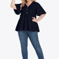Plus Size Buttoned V-Neck Frill Trim Babydoll Blouse - DAVERRI FASHIONS