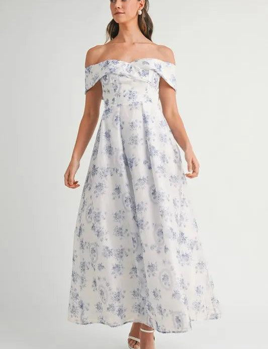 MABLE Floral Printed Off Shoulder Maxi Dress | Daverri Fashions