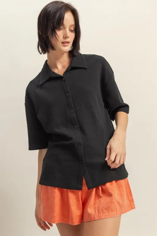 HYFVE Collared Neck Button Down Waffle Shirt